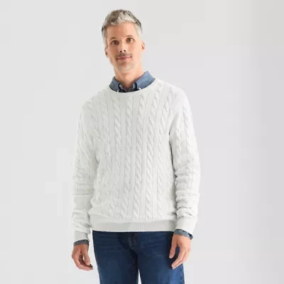 St. John's Bay Cable Mens Crew Neck Long Sleeve Pullover Sweater