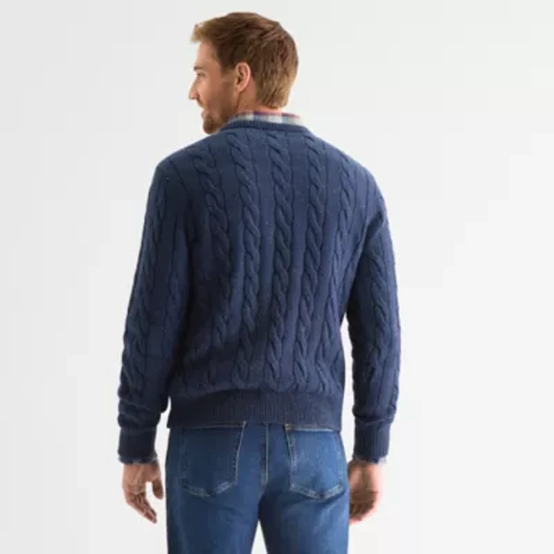 St. John's Bay Cable Mens Crew Neck Long Sleeve Pullover Sweater