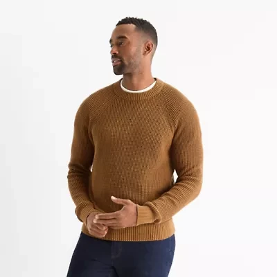 St. John's Bay Raglan Waffle Mens Crew Neck Long Sleeve Pullover Sweater