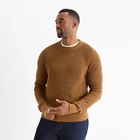 St. John's Bay Raglan Waffle Mens Crew Neck Long Sleeve Pullover Sweater