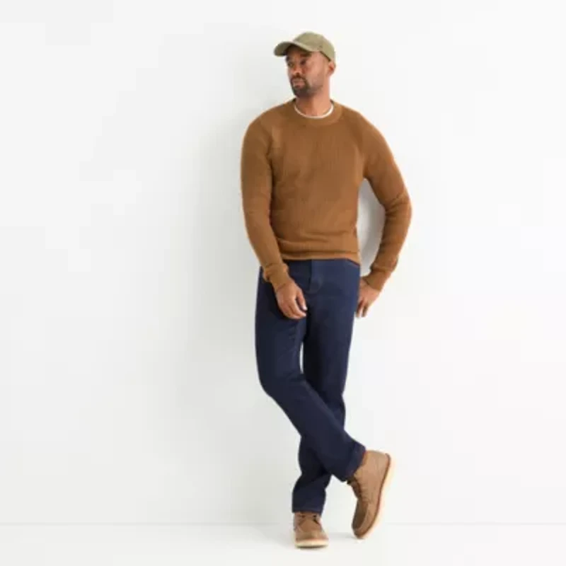 St. John's Bay Raglan Waffle Mens Crew Neck Long Sleeve Pullover Sweater