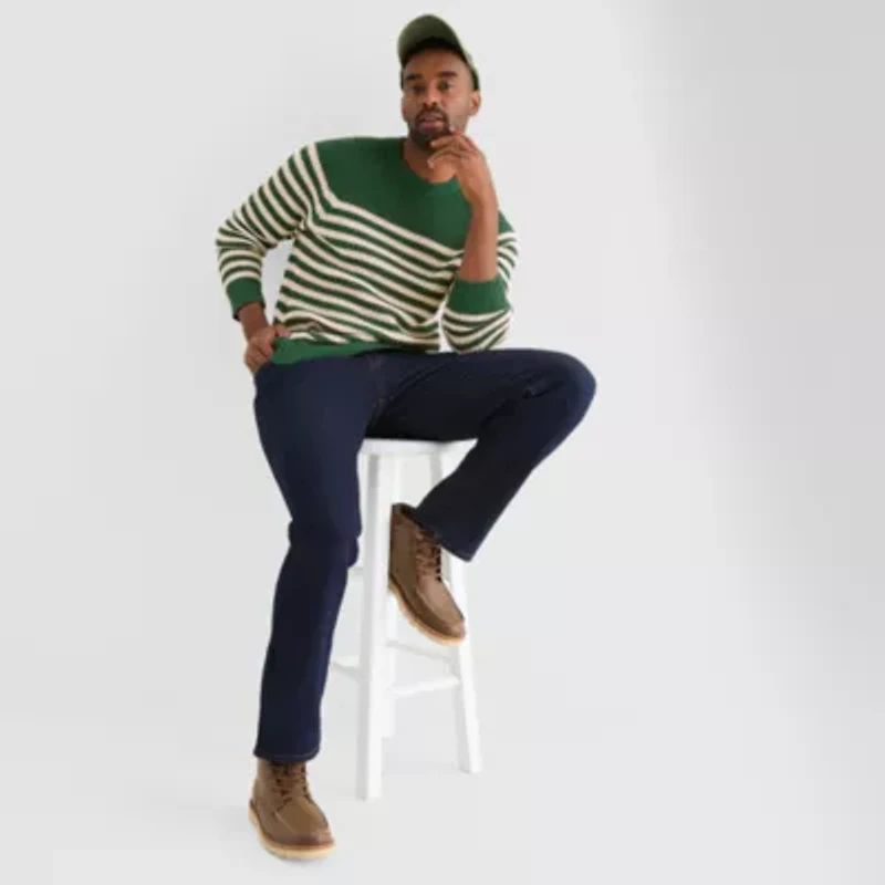St. John's Bay Raglan Waffle Mens Crew Neck Long Sleeve Pullover Sweater