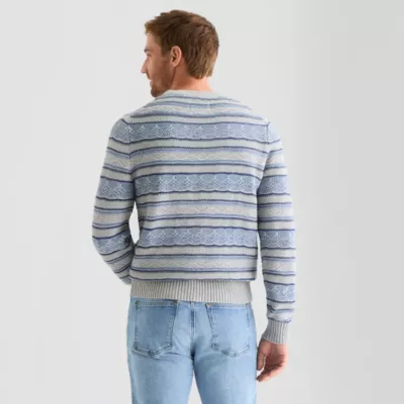 St. John's Bay Textured Stripe Mens Crew Neck Long Sleeve Pullover Sweater