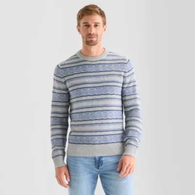St. John's Bay Textured Stripe Mens Crew Neck Long Sleeve Pullover Sweater