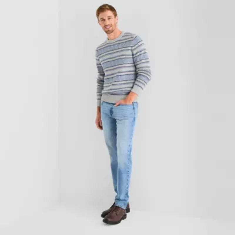 St. John's Bay Textured Stripe Mens Crew Neck Long Sleeve Pullover Sweater