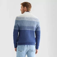 St. John's Bay Textured Mens Mock Neck Long Sleeve Striped Quarter-Zip Pullover Sweater