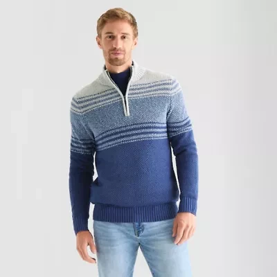 St. John's Bay Textured Mens Mock Neck Long Sleeve Striped Quarter-Zip Pullover Sweater