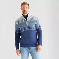 St. John's Bay Textured Mens Mock Neck Long Sleeve Striped Quarter-Zip Pullover Sweater