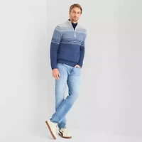 St. John's Bay Textured Mens Mock Neck Long Sleeve Striped Quarter-Zip Pullover Sweater
