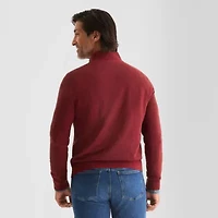 St. John's Bay Birdseye Mens Mock Neck Long Sleeve Quarter-Zip Pullover Sweater