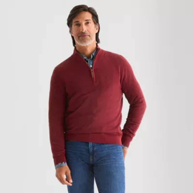 St. John's Bay Birdseye Mens Mock Neck Long Sleeve Quarter-Zip Pullover Sweater