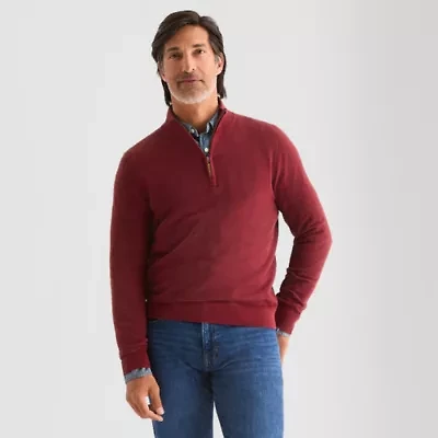 St. John's Bay Birdseye Mens Mock Neck Long Sleeve Quarter-Zip Pullover Sweater