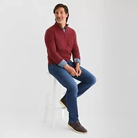St. John's Bay Birdseye Mens Mock Neck Long Sleeve Quarter-Zip Pullover Sweater