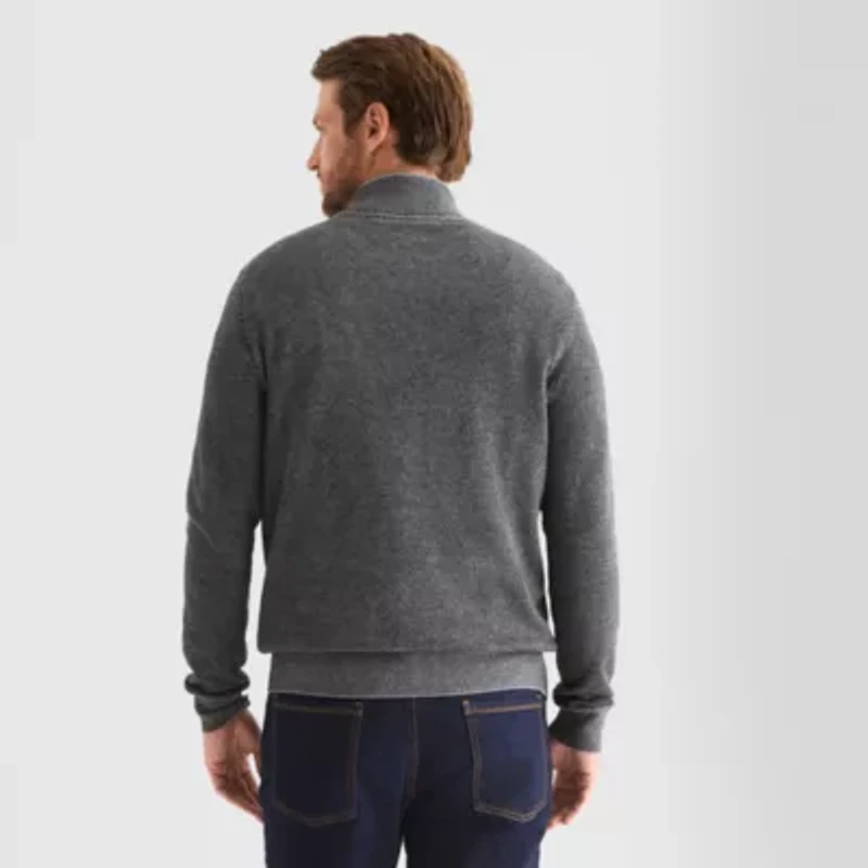 St. John's Bay Birdseye Mens Mock Neck Long Sleeve Quarter-Zip Pullover Sweater