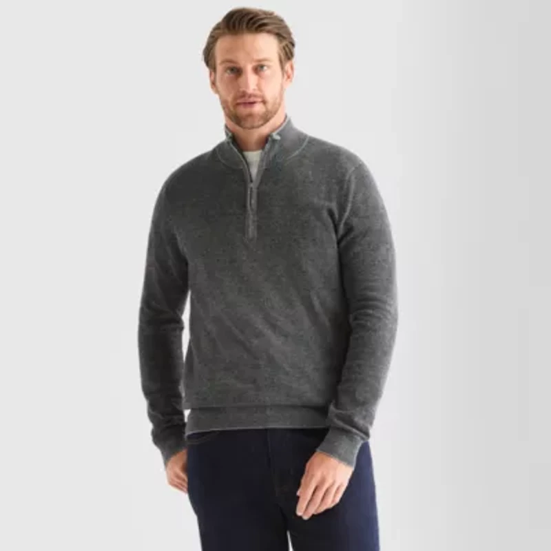 St. John's Bay Birdseye Mens Mock Neck Long Sleeve Quarter-Zip Pullover Sweater