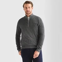 St. John's Bay Birdseye Mens Mock Neck Long Sleeve Quarter-Zip Pullover Sweater