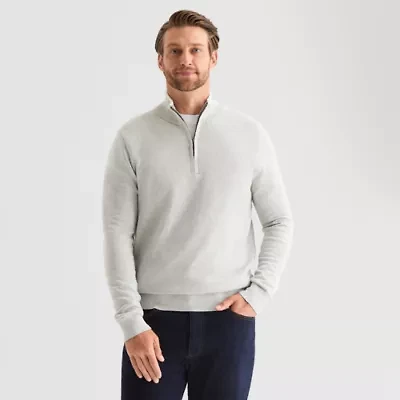 St. John's Bay Birdseye Mens Mock Neck Long Sleeve Quarter-Zip Pullover Sweater