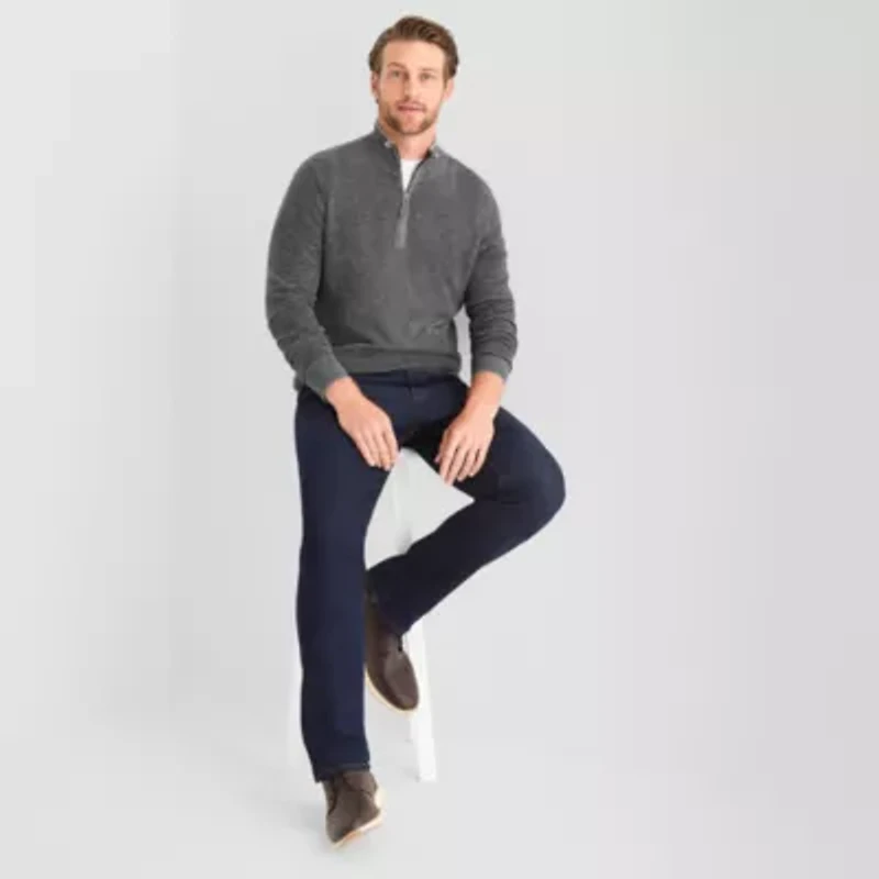 St. John's Bay Birdseye Mens Mock Neck Long Sleeve Quarter-Zip Pullover Sweater