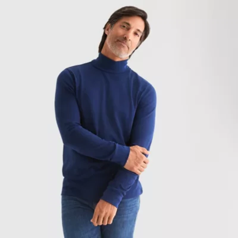 St. John's Bay Interlock Mens Long Sleeve Classic Fit Turtleneck