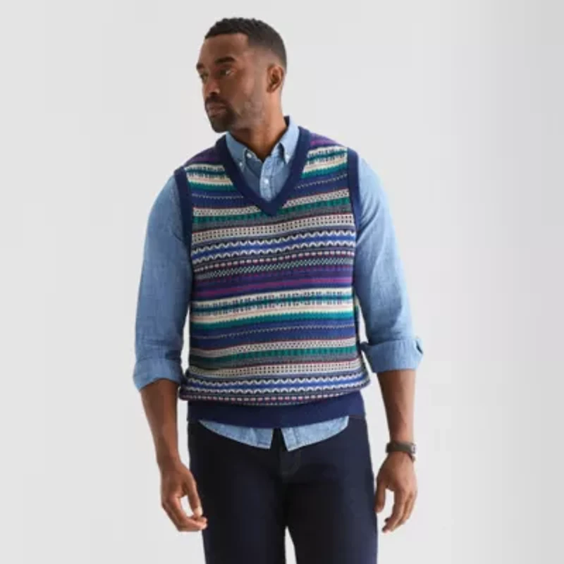 St. John's Bay Fairisle Mens V Neck Sweater Vest
