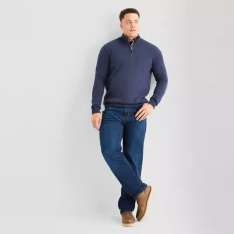St. John's Bay Quarter Zip Big and Tall Mens Mock Neck Long Sleeve Pullover Sweater