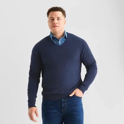St. John's Bay Fine Gauge Big and Tall Mens V Neck Long Sleeve Pullover Sweater