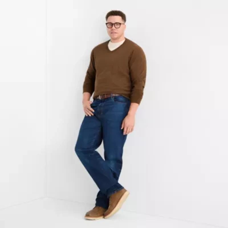 St. John's Bay Fine Gauge Big and Tall Mens V Neck Long Sleeve Pullover Sweater