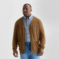 St. John's Bay Fine Gauge Mens V Neck Long Sleeve Button Big and Tall Cardigan