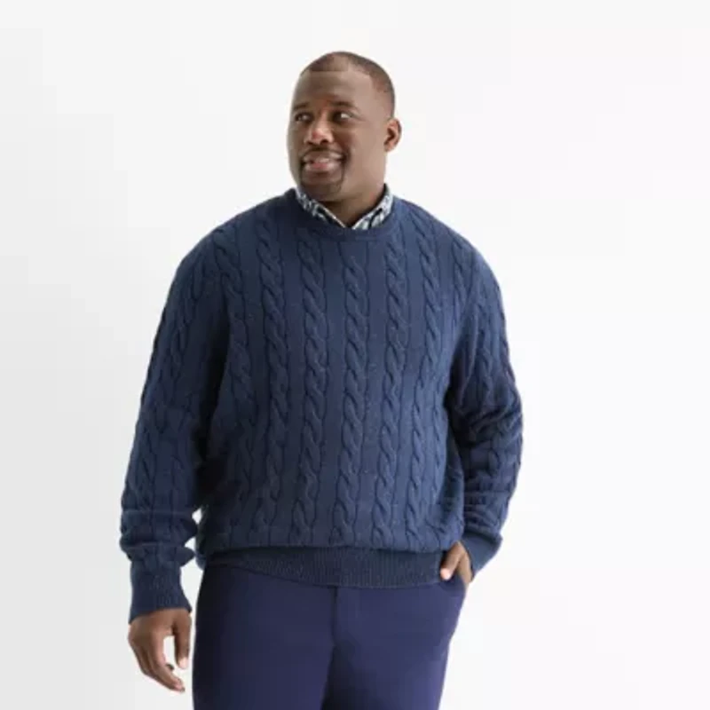 St. John's Bay Cable Big and Tall Mens Crew Neck Long Sleeve Pullover Sweater