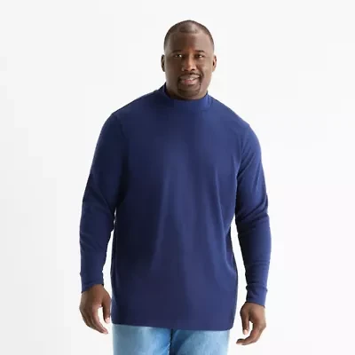 St. John's Bay Interlock Mens Long Sleeve Big and Tall Mock Neck Top