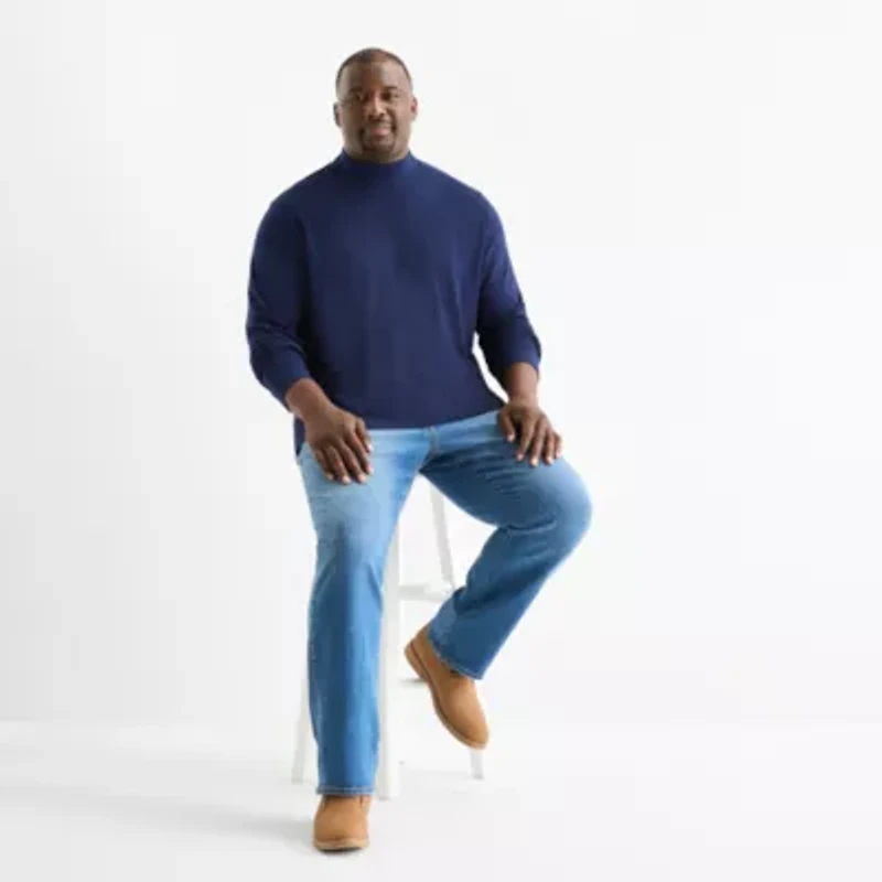 St. John's Bay Interlock Mens Long Sleeve Big and Tall Mock Neck Top