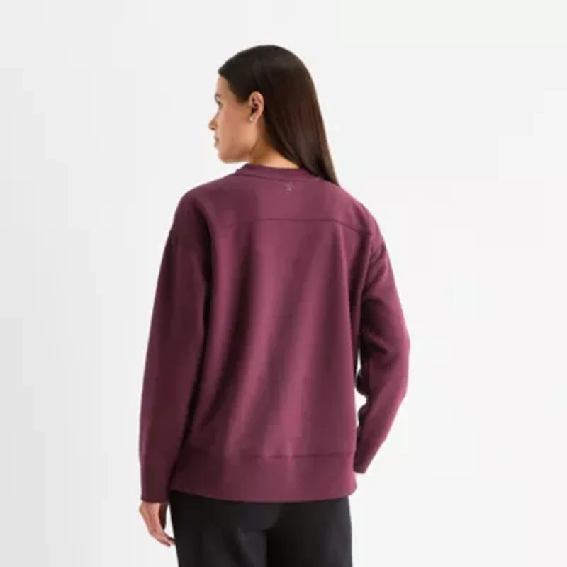 Xersion Womens Oversized Super Soft Fleece Crewneck Sweatshirt