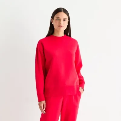 Xersion Womens Oversized Super Soft Fleece Crewneck Sweatshirt