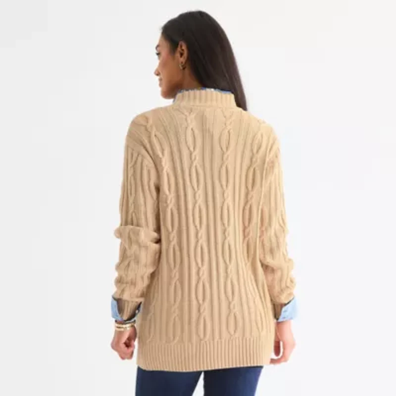 St. John's Bay Womens Long Sleeve Open Front Cable Knit Cardigan