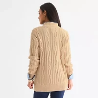 St. John's Bay Womens Long Sleeve Open Front Cable Knit Cardigan