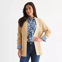 St. John's Bay Womens Long Sleeve Open Front Cable Knit Cardigan