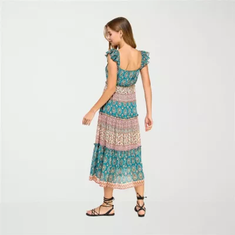 City Triangle Womens Sleeveless Paisley Midi Juniors Fit + Flare Dress
