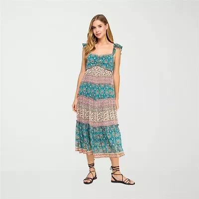 City Triangle Womens Sleeveless Paisley Midi Fit + Flare Dress Juniors