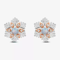Enchanted Disney Fine Jewelry Diamond Accent Lab Created White Opal 10K Rose Gold Sterling Silver 10.9mm Flower Princess Elsa Frozen Stud Earrings