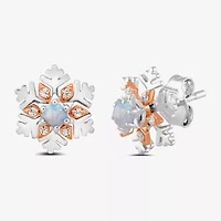 Enchanted Disney Fine Jewelry Diamond Accent Lab Created White Opal 10K Rose Gold Sterling Silver 10.9mm Flower Princess Elsa Frozen Stud Earrings