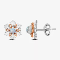 Enchanted Disney Fine Jewelry Diamond Accent Lab Created White Opal 10K Rose Gold Sterling Silver 10.9mm Flower Princess Elsa Frozen Stud Earrings