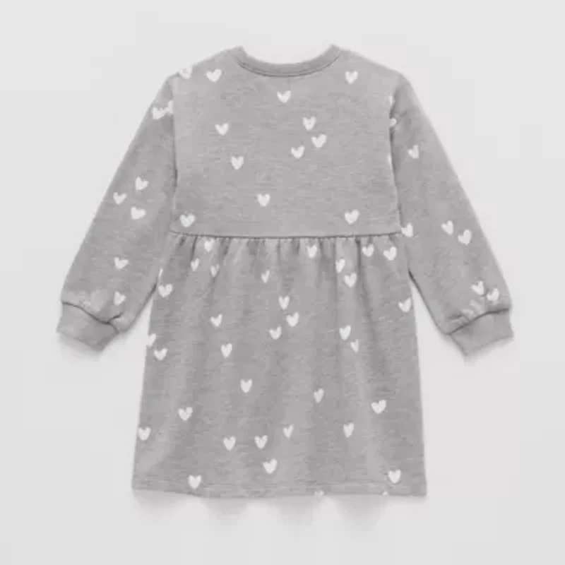 Okie Dokie Toddler & Little Girls Long Sleeve Cuffed Floral Sweatshirt Dress
