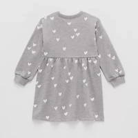 Okie Dokie Toddler & Little Girls Long Sleeve Cuffed Floral Sweatshirt Dress