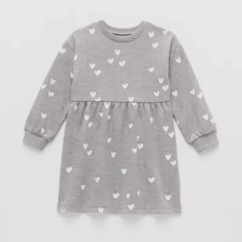 Okie Dokie Toddler & Little Girls Long Sleeve Cuffed Floral Sweatshirt Dress