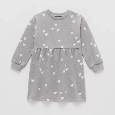 Okie Dokie Toddler & Little Girls Long Sleeve Cuffed Floral Sweatshirt Dress