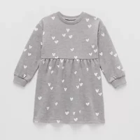 Okie Dokie Toddler & Little Girls Long Sleeve Cuffed Floral Sweatshirt Dress