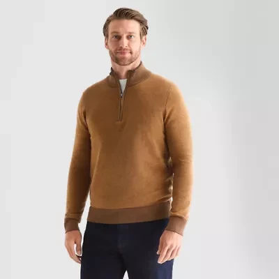 St. John's Bay Birdseye Mens Mock Neck Long Sleeve Quarter-Zip Pullover Sweater