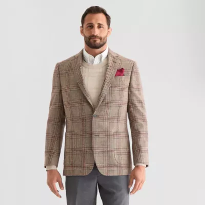Stafford Mens Plaid Classic Fit Sport Coat