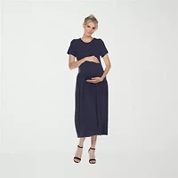 White Mark Womens Maternity Crew Neck Short Sleeve Fitted Maxi Dress