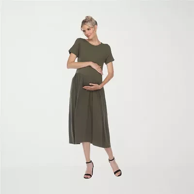 White Mark Womens Maternity Short Sleeve Maxi Dress
